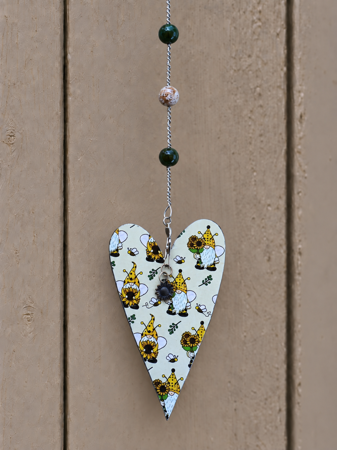Sunflower Gnome Garden Heart with Driftwood