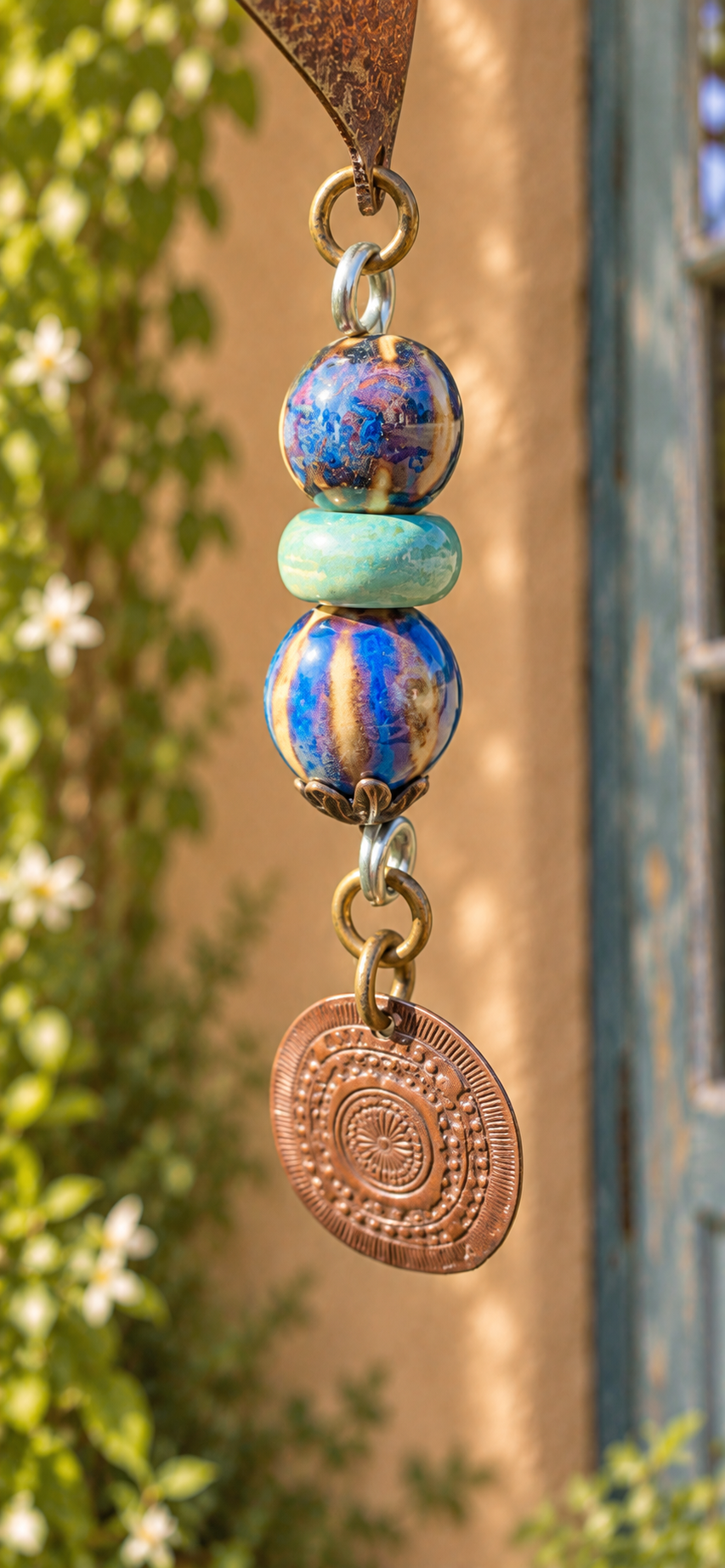 Twisted Peace Garden Hanger – Blue Ceramic Beads