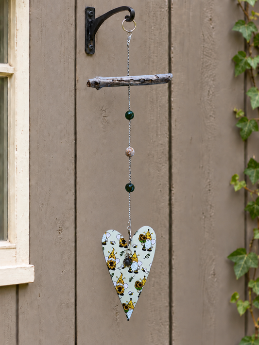 Sunflower Gnome Garden Heart with Driftwood