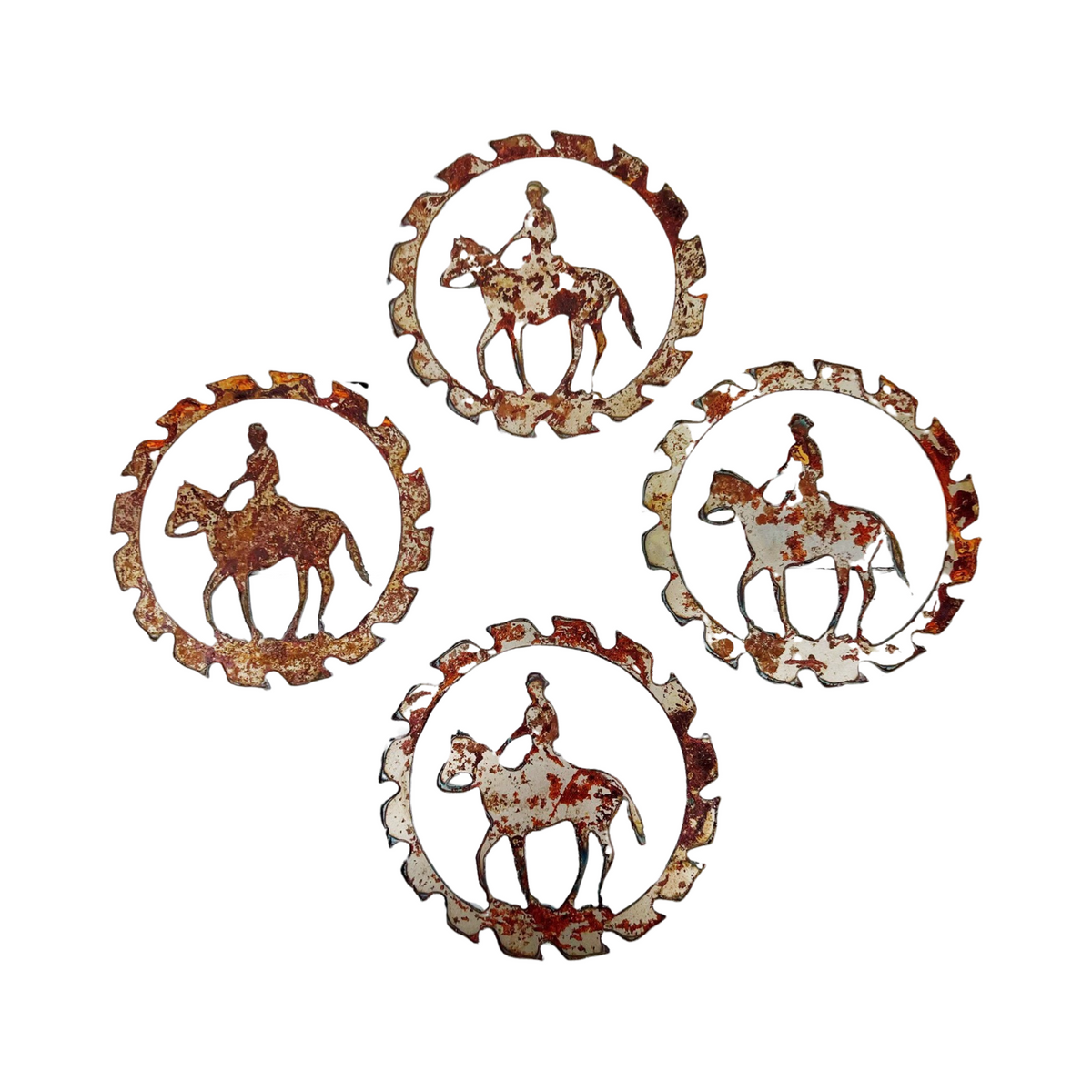 Horse and Rider Rusted Metal Cutouts – Set of 4