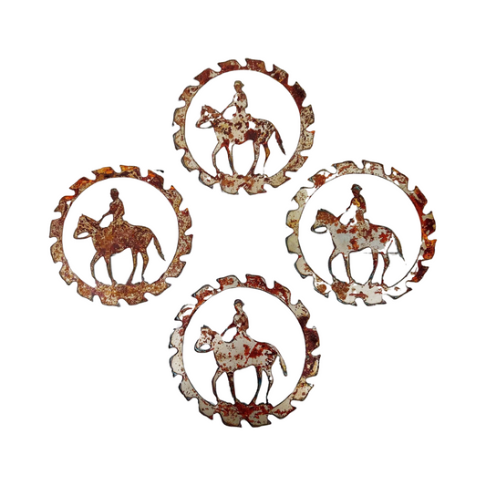Horse and Rider Rusted Metal Cutouts – Set of 4